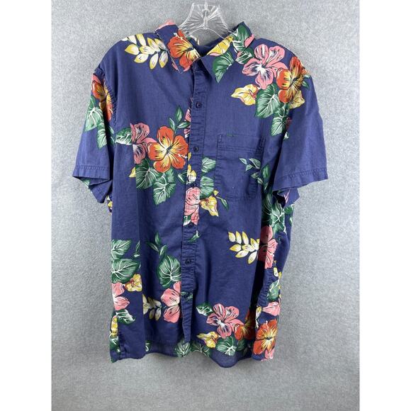 American Eagle Shirt Men's XL‎ Blue Short Sleeve Button Up Hawaiian Floral Beach - Picture 1 of 8